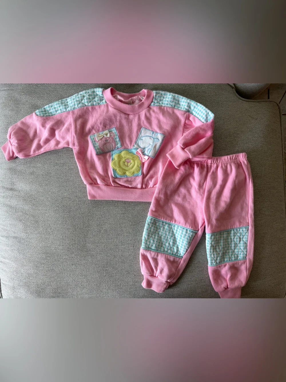 Broadway Kids Vintage 90s Two Piece Sweatshirt and Sweatpants Outfit Pink 24M